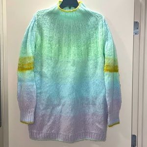 🎁NEW🎁 ANTHROPOLOGIE, Ombré Blue/Green/ Purple Turtleneck Tunic Sweater, Medium